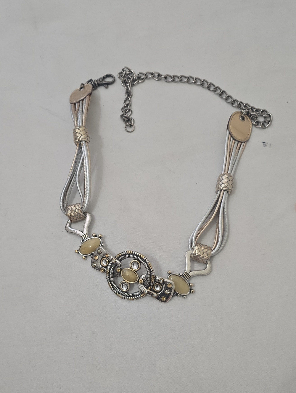 Chico's Silver and Beige Multi-Strand Y2k Statement Belt